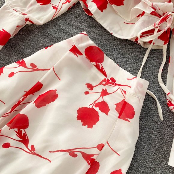 Women's V Neck Long Sleeve Chiffon Printed Dress - Picture 13 of 16